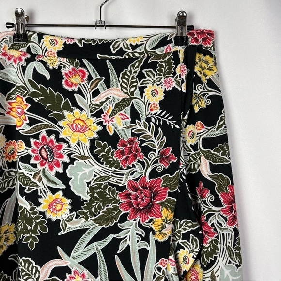 Massini Black Colorful Floral Wrap Front Stretch Maxi Skirt M - Picture 3 of 3